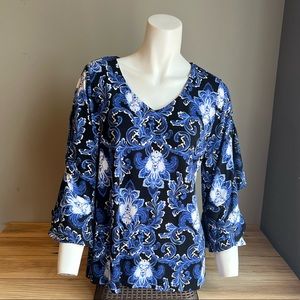 NWT Charter Club Blue Floral Top Size MP